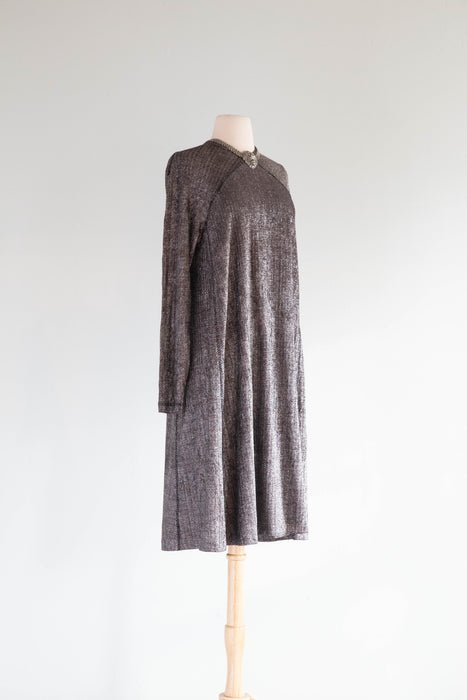 Fabulous 1970's Missoni Silver Lurex Knit Evening Dress / ML