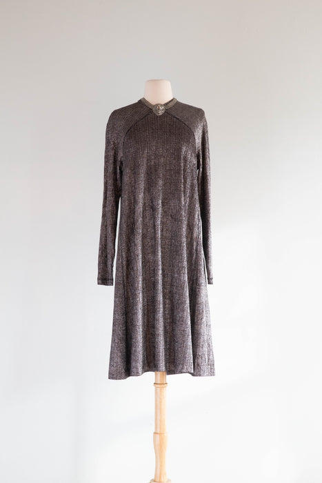 Fabulous 1970's Missoni Silver Lurex Knit Evening Dress / ML