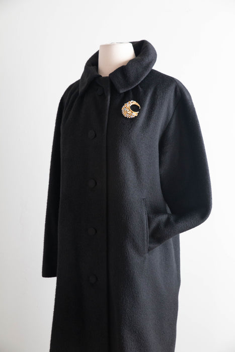 Elegant 1950's Black Alpaca Cocoon Coat From I.Magnin / M
