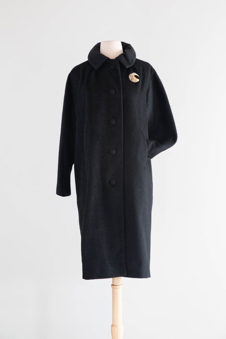 Elegant 1950's Black Alpaca Cocoon Coat From I.Magnin / M