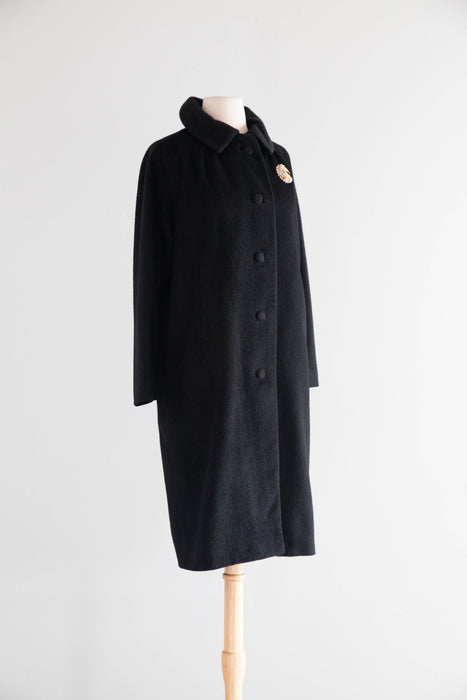Elegant 1950's Black Alpaca Cocoon Coat From I.Magnin / M