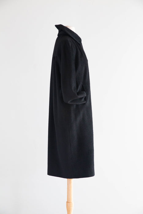 Elegant 1950's Black Alpaca Cocoon Coat From I.Magnin / M