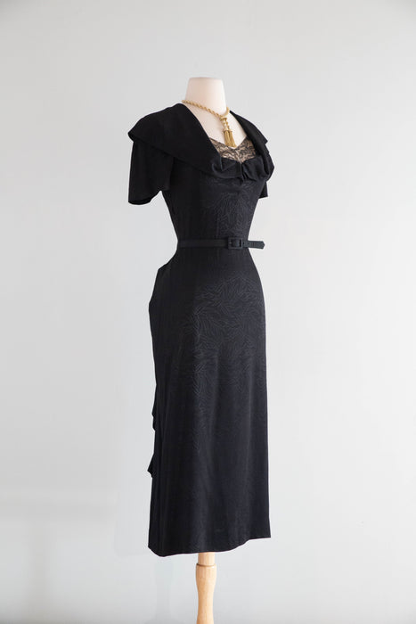 1940's Femme Fatale Black Rayon Cocktail Dress / S