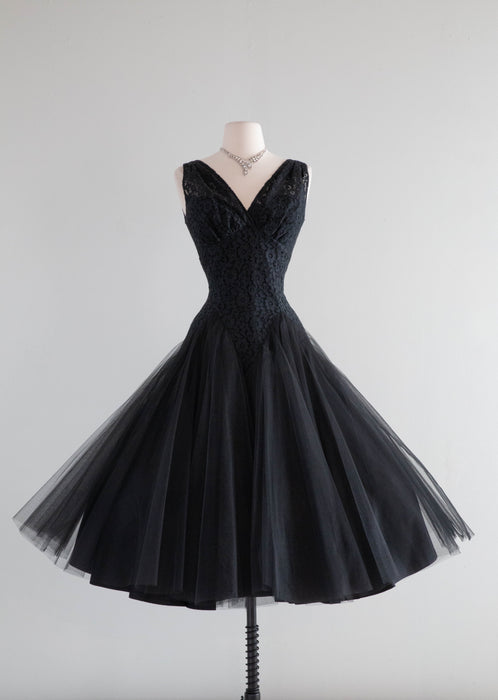 Glamorous & Bewitching 1950's Black Illusion Lace Cocktail Dress From Xtabay Vintage Glamorous & Bewitching 1950's Black Illusion Lace Cocktail Dress From Xtabay Vintage