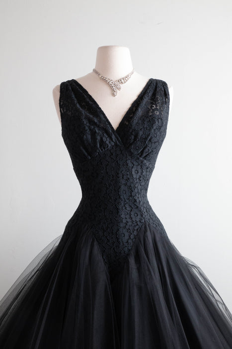 Glamorous & Bewitching 1950's Black Illusion Lace Cocktail Dress From Fredricks of Hollywood / SM