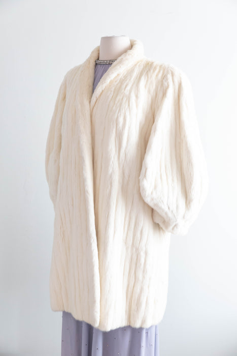 Rare 1930's Ivory Ermine Fur Swing Coat With Dramatic Balloon Sleeves / M