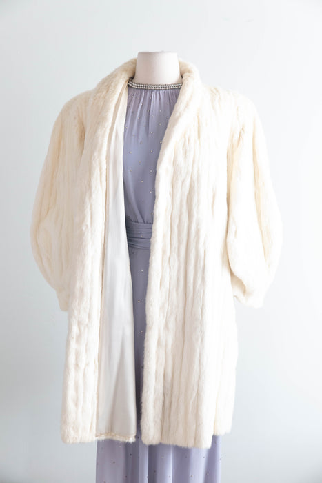 Rare 1930's Ivory Ermine Fur Swing Coat With Dramatic Balloon Sleeves / M