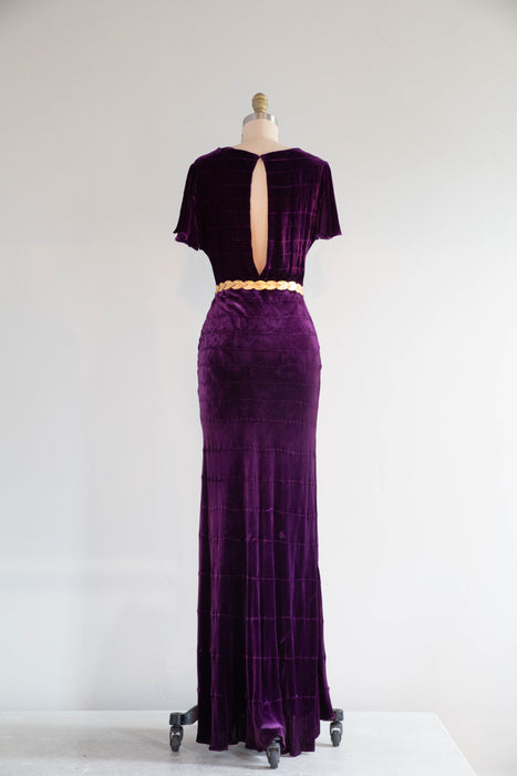 Spectacular 1930's Amethyst Silk Velvet Bias Cut Evening Gown With Cape / SM