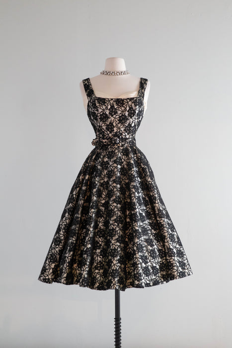 Stunning 1950's Black & Ivory Lace Evening Dress / Small Xtabay Vintage Stunning 1950's Black & Ivory Lace Evening Dress / Small Xtabay Vintage
