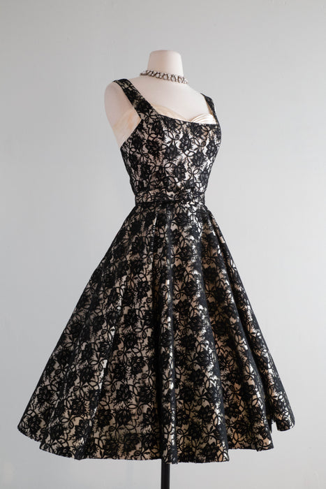Stunning 1950's Black & Ivory Lace Evening Dress / Small Xtabay Vintage Stunning 1950's Black & Ivory Lace Evening Dress / Small Xtabay Vintage