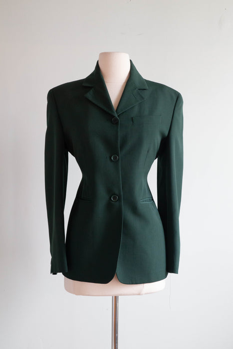 Classic 1990's Romeo Gigli Evergreen Wool Blazer Made in Italy / Medium