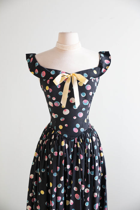 Marvelous 1940's Tiny Bubble Print Dress By Party Lines Emma Domb / Small