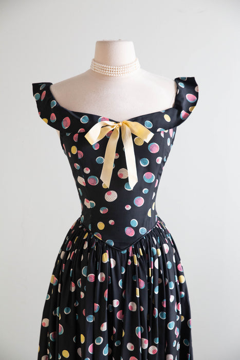 Marvelous 1940's Tiny Bubble Print Dress By Party Lines Emma Domb / Small