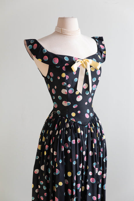 Marvelous 1940's Tiny Bubble Print Dress By Party Lines Emma Domb / Small