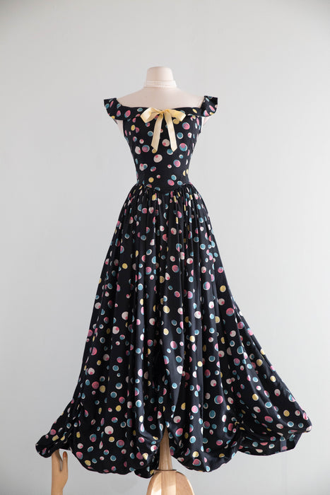 Marvelous 1940's Tiny Bubble Print Dress By Party Lines Emma Domb / Small