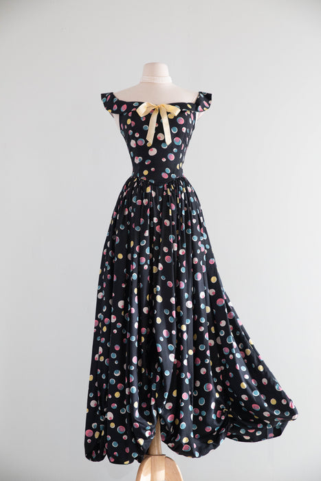Marvelous 1940's Tiny Bubble Print Dress By Party Lines Emma Domb / Small