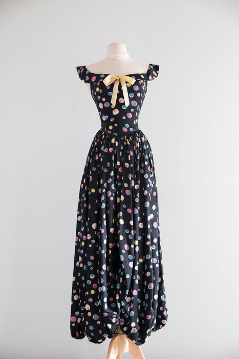 Marvelous 1940's Tiny Bubble Print Dress By Party Lines Emma Domb / Small