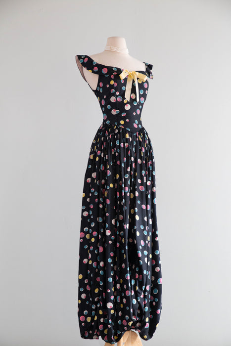 Marvelous 1940's Tiny Bubble Print Dress By Party Lines Emma Domb / Small