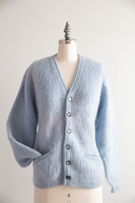Rare 1960's Powder Blue Kurt Cobain Fuzzy Mohair Cardigan / ML