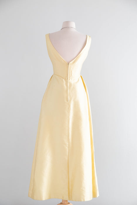 Elegant 1960's Silk Formal Dress In Butter Yellow From I Magnin / XS