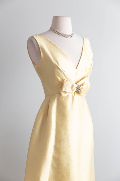 Elegant 1960's Silk Formal Dress In Butter Yellow From I Magnin / XS
