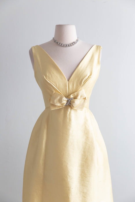 Elegant 1960's Silk Formal Dress In Butter Yellow From I Magnin / XS