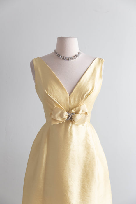 Elegant 1960's Silk Formal Dress In Butter Yellow From I Magnin / XS