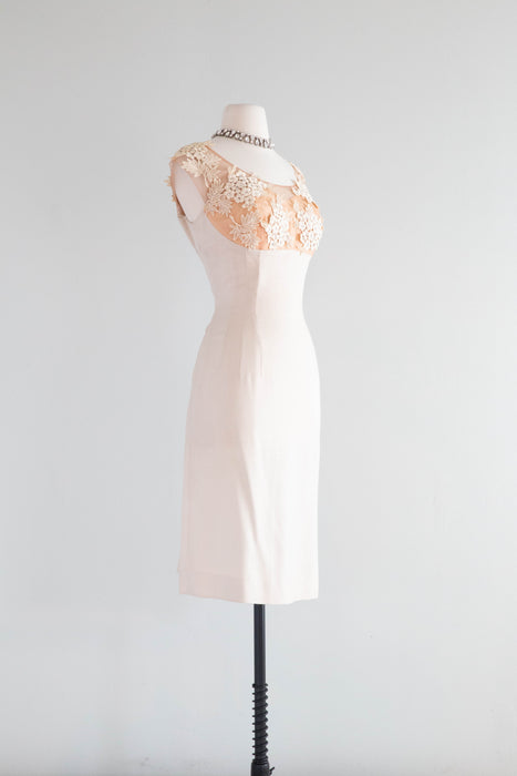 Divine 1950's Illusion Lace Cocktail Dress By Richtone / Medium