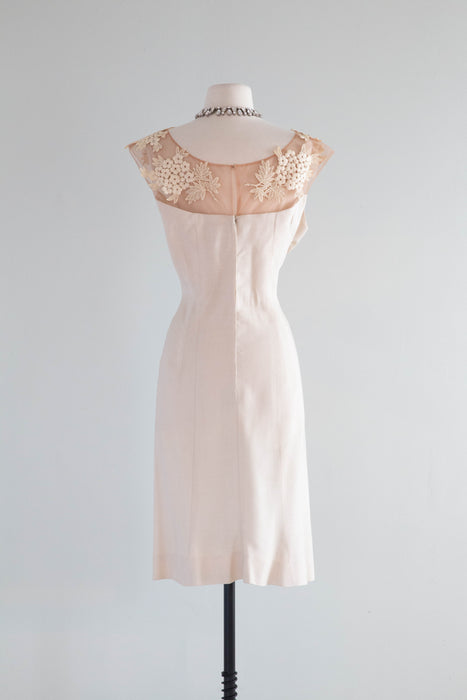 Divine 1950's Illusion Lace Cocktail Dress By Richtone / Medium