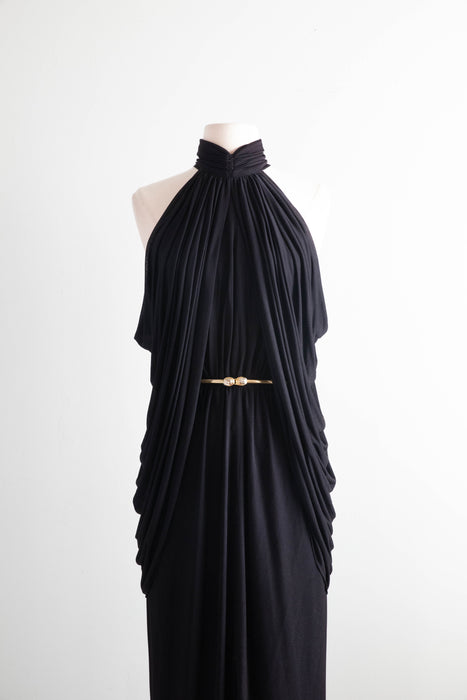 Stunning 1970's Liquid Black Jersey Evening Dress From Saks Fifth Ave. Xtabay Vintage Stunning 1970's Liquid Black Jersey Evening Dress From Saks Fifth Ave. Xtabay Vintage