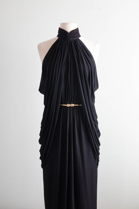 Stunning 1970's Liquid Black Jersey Evening Dress From Saks Fifth Ave. Xtabay Vintage Stunning 1970's Liquid Black Jersey Evening Dress From Saks Fifth Ave. Xtabay Vintage