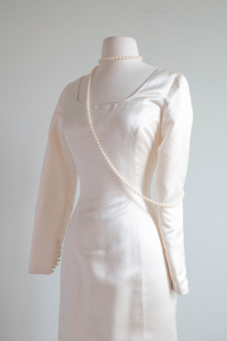 Stunning Couture Ivory Silk Minimalist Wedding Gown / Medium