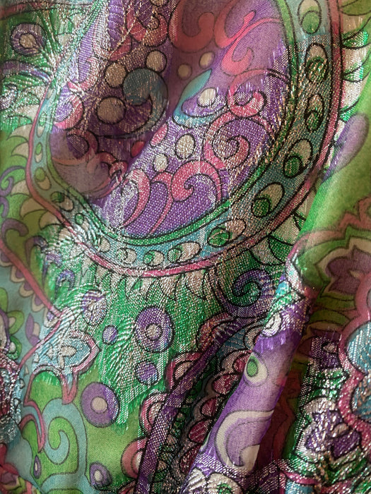 Fabulous 1960's Dynasty Psychedelic Metallic Maxi Dress With Wrap / Small  Medium