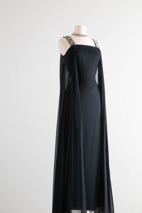 Enchanting Early 1960’s Chiffon Evening Gown with Beaded Straps / Small