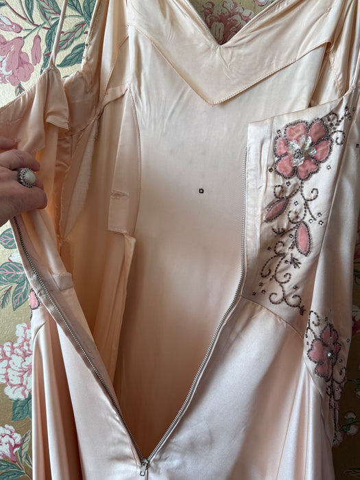 Spectacular 1950's Ballet Pink Custom Couture Silk Evening Gown From Isabell Gerhart / SM