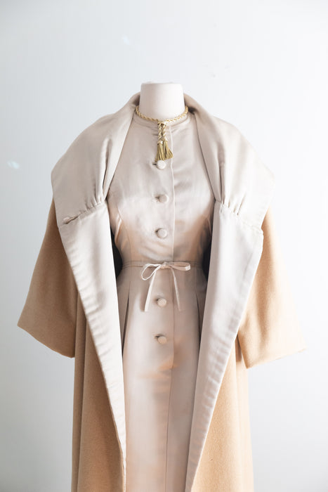 Fabulous Late 1950’s Cashmere Coat and Matching Silk Dress Set / SM