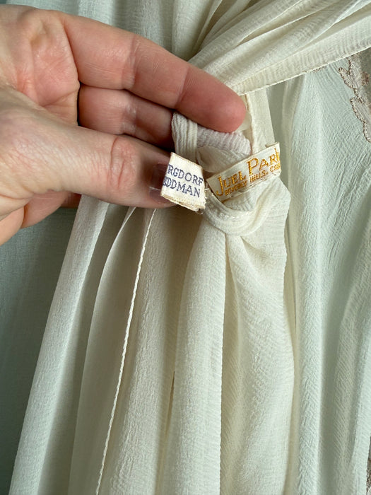 Rare Circa 1950 Juel Park Ivory Silk Chiffon Peignoir With French Lace Insets & Train / SM