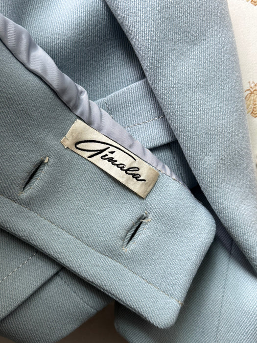 Iconic 1960's Powder Blue Wool Dress & Matching Jacket Set By Ginala / S