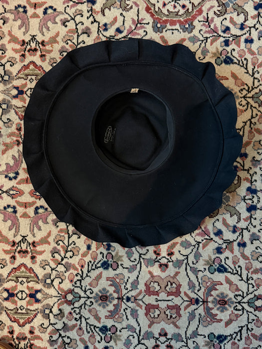 Dramatic 1950's Black Wool Felt Wide Brim Portrait Hat By Goldwin / 22