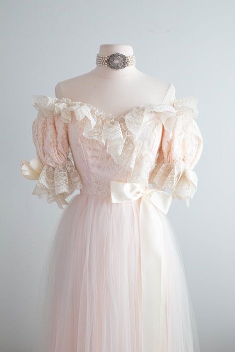 The Dreamiest Vintage Loralie 1980’s Romantic Heroine Fantasy Gown with Lace and Bows / small