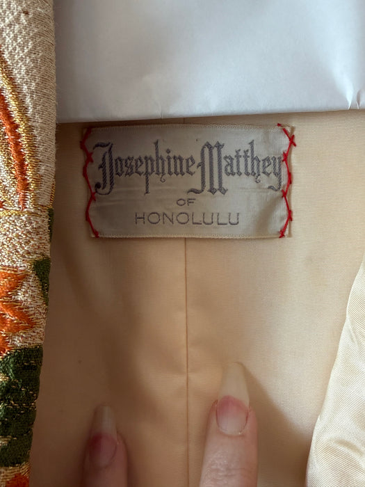 Spectacular 1950's Josephine Matthey of Honolulu Obi Brocade Evening Coat / SM