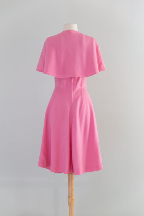 Fabulous Late 1960's Mollie Parnis Boutique Pink 2pc. Capelet Dress / SM