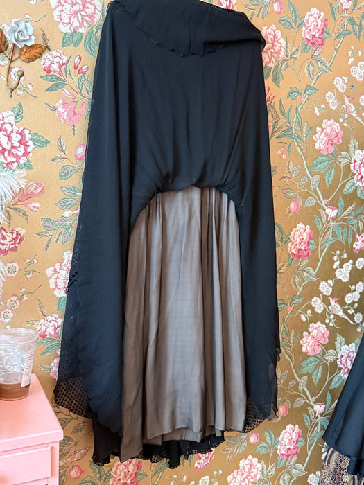 Divine 1950's Helen Rose Black Devore Velvet Cocktail Dress / SM