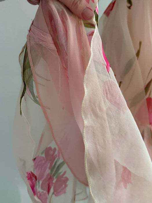 Lovely 1950's Custom Craft Rose Print Silk Organza Skirt / XS