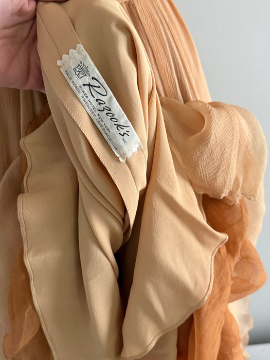 Stunning 1950’s Demi Couture Honey Silk Chiffon Evening Dress / M