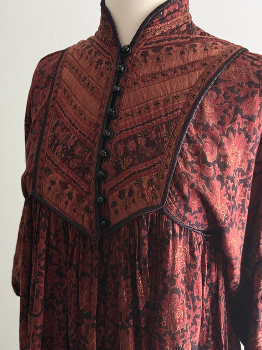 Fabulous 1970s Indian Block Print Cotton Gauze Dress / Small
