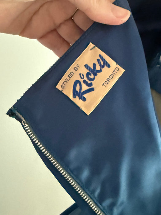 Gorgeous 1950's Sapphire Blue Satin Party Dress / Small