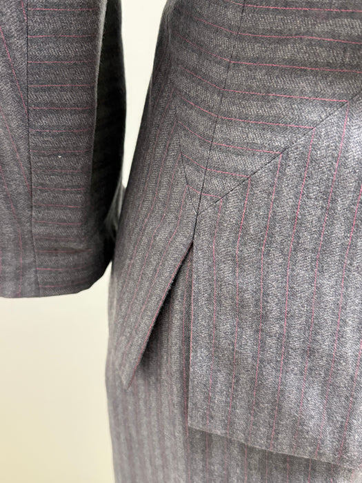 Rare Late 1940's Irene Lentz Grey Wool Pinstripe Ladies Suit With Pink Lining / M