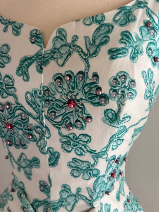 Beautiful 1950's Alix Of Miami Polished Cotton Party Dress / S