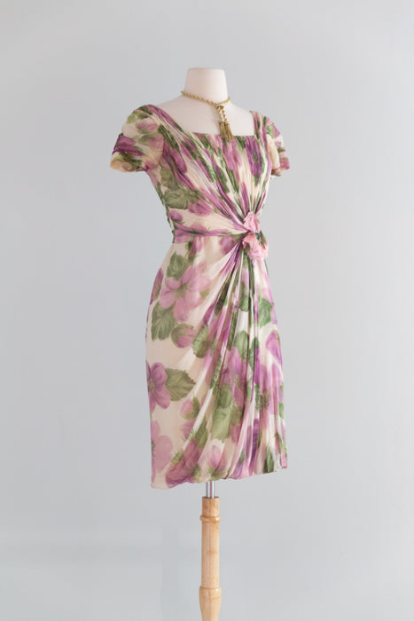 Stunning 1950’s Ceil Chapman Silk Chiffon Floral Dress / S